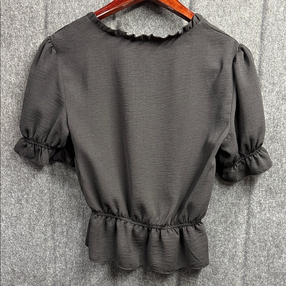 Topshop Dark black Ruffle V-Neck Blouse - Picture 3 of 5